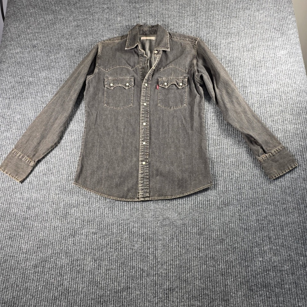 Levis Womens Western Denim Shirt Faded Black Pearl Snap Long Sleeve Small